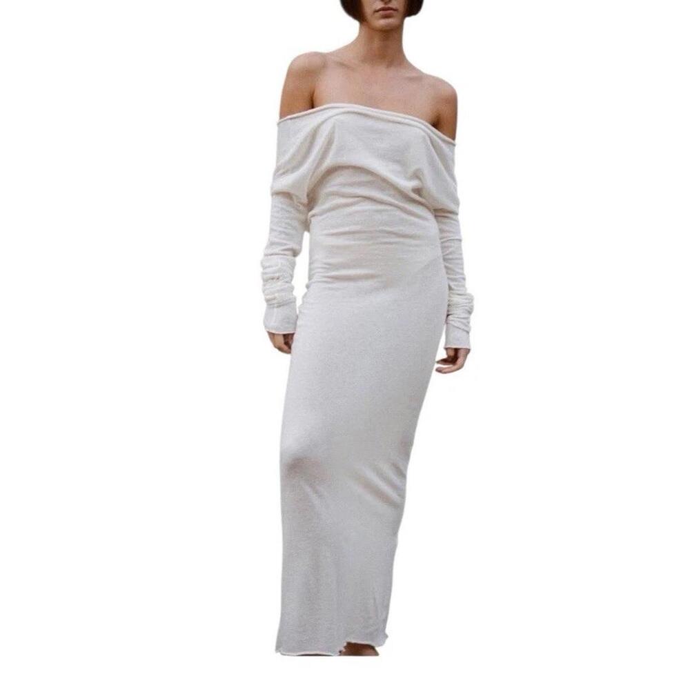 Beare Park Cotton Cashmere Glove Dress Size 12/AU16 Luxury Summer 51” Long Beige